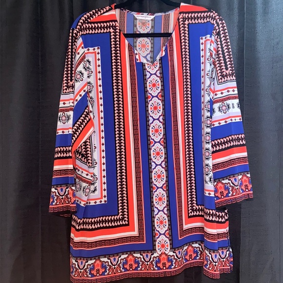 AllisonDaley 2X Polyester Bohemian Style Print Blouse Floral/Paisley/Stripe - Picture 1 of 2